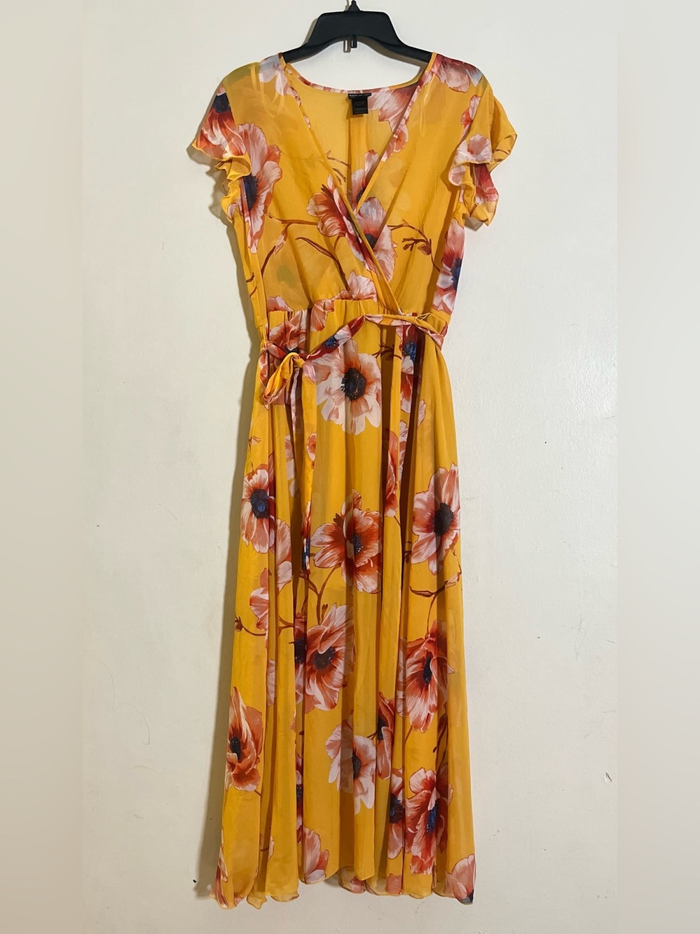 Elegant Yellow Floral Midi Dress